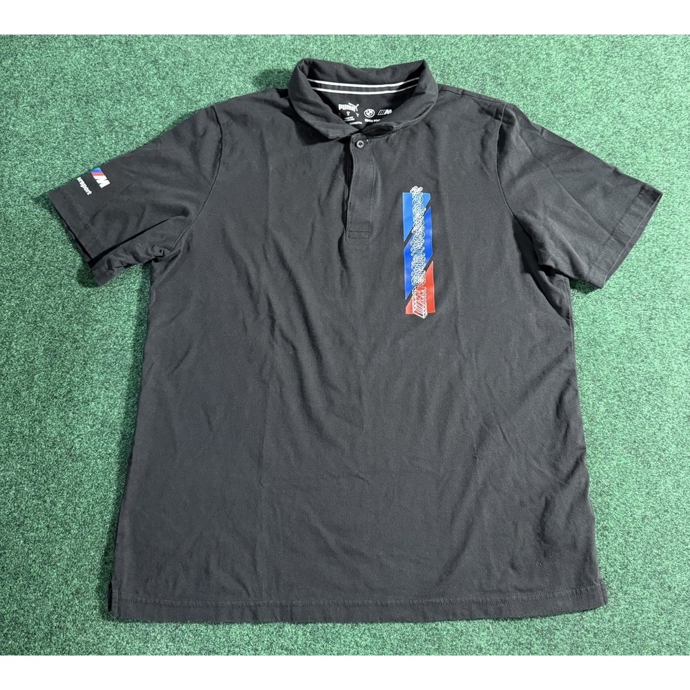 Puma BMW Motorsport Polo Mens Black‎ Graphic Logo SS Shirt Size Large
